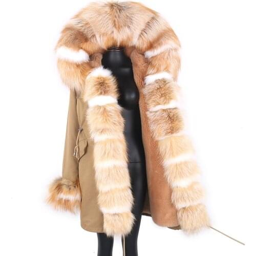 2021 Winter Long Parkas 7XL Women Real Fur Coat Natural Real Fox Fur Collar Long Jacket Big Fur Outerwear Detachable Fashion