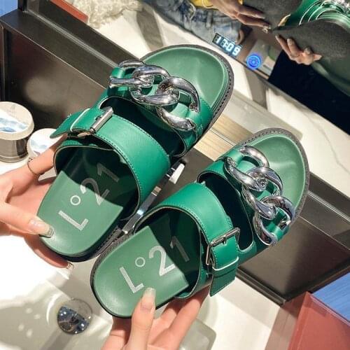 Summer Womens Flat Heels Sandals Women 2021 Platform Sandals Fashion Metal Buckle Ladies Slippers Thick Sole Femmes Sandales