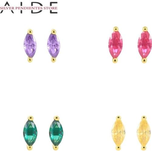 AIDE Geometric Colourful Zircon Piercing Earring 925 Sterling Silver Earrings For Women Earings Silver Jewelry Pendientes Plata