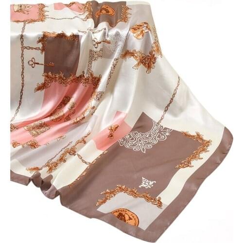 90*90cm Square Silk Scarf Women 2021 New Foulard Hijab Official Lady Neckerchief Bandana Fashion Female Shawl Wraps Headband