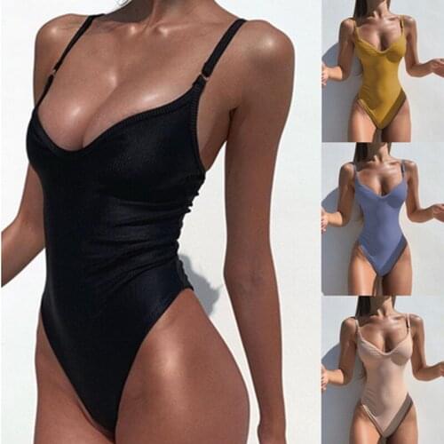2020 WomenBikini Sexy Bandage Solid Backless Swimsuit Female Bathing Suits Bodysuit Beach Wear New Swim Suit Monokini