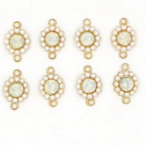 10pcs Round Crystal Pearl Charms Connector for Jewelry Earring Bracelets DIY Jewelry Making Golden Base 10x17mm