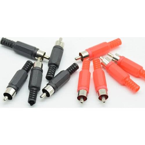10pcs/lot 5red 5black Plastic lotus audio and video head RCA male welding head AV male plug lotus plug welding connector