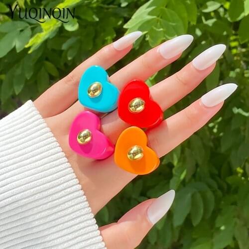 2021 Colourful Resin Acrylic Cute Rings Aestethic for Teen Girls Geometric Heart Finger Rings for Women Fashion Jewelry Gifts