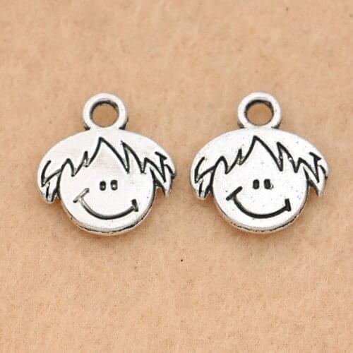 20pcs Tibetan Silver Plated Boy Face Charms Pendants For Jewelry Making Diy Accessories Craft Handmade 12mm