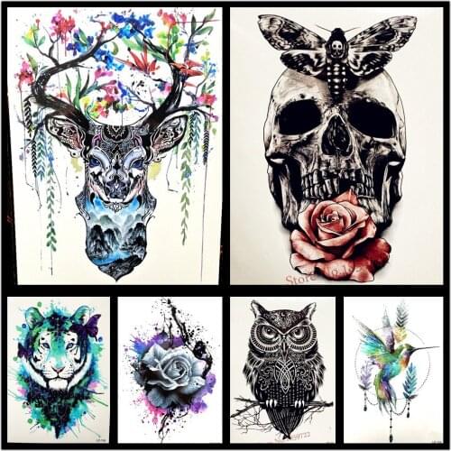 25 Style Beauty Women Body Art Temporary Tattoo Waterproof Henna Butterfly Skull Tatoo Paste Fake Watercolor Owl Tattoo Stickers