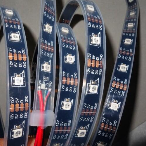 5m DC12V SK6812-RGB addressable pixel strip,waterproof in silicon tube,30pcs WS2812B/M with 30pixels;36W;BLACK PCB