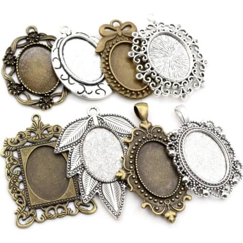 5pcs 18x25mm Inner Size Antique Silver Plated/Bronze/Black Vintage Style Cameo Cabochon Base Setting Pendant necklace findings