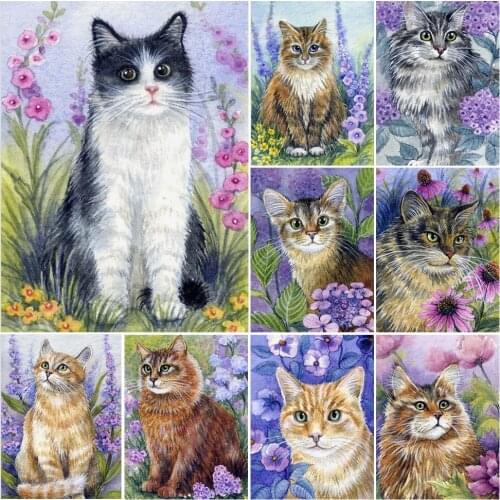 DIY 5D Diamond Art Painting Cat Full Drill Embroidery Flower Mosaic Cross Stitch Kit Home Wall Decor Rhinestone Art Picture Gift