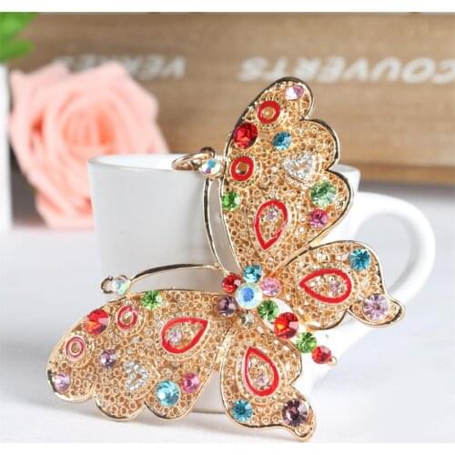 Big Butterfly Lovely Multi-color Crystal Rhinestone Charm Pendant Purse Bag Car Key Ring Chain Creative Wedding Party Gift