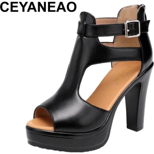 CEYANEAOOpen Head Thick Bottom 10cm Block Heel Platform Shoes Summer 2021 Small Plus Size32-43High Heels Gladiator SandalsOffice