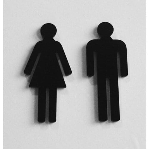 Black Acrylic Male & Female People Toilet WC Door Signs in