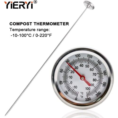 500mm Long Probe Stainless Steel Compost Soil Thermometer Instant Read -10-100℃/0-120℃ Measure No Battery for Garden Farm Test
