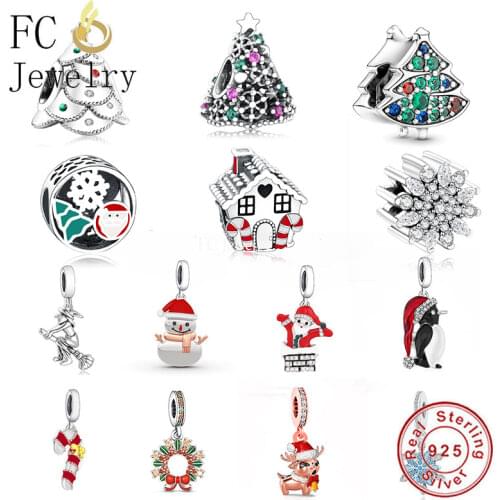 FC Jewelry Fit Original Charm Bracelet 925 Silver Santa Claus Reindeer Gingerbread House Bead For Making Christmas Berloque 2022