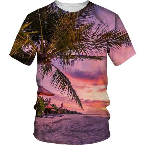 Summer Palm Tree Graphic T Shirts For Men Fashion Natural Scenery Pattern T-shirt Casual 3D Print T-shirts with Short Sleeves