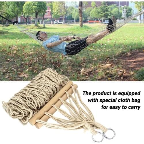 280cm White Outdoor Mesh Cotton Rope Swing Hammock Hanging On The Porch Or On A Beach