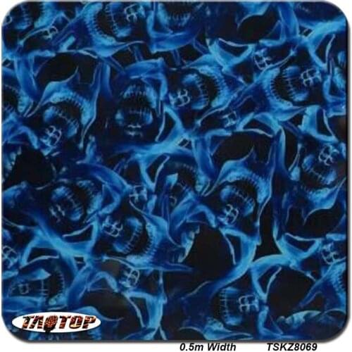 ITAATOP TSKZ8069 0.5m 20m Hydrographic Film Transfer Blue Skull Flame Cartoon Hydrographics Film Patterns Water Transfer Film