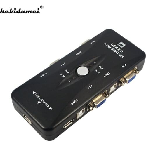 Kebidumei New Arrival Hot Black KVM Switch 4-Port Mini-Auto USB KVM Switch USB 2.0 1620 x 1440 Maximum Resolution