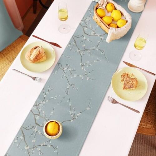 Chinese Ink Style Tea Mat Zen Table Runner Vintage Table Runner Flowers Linen Table Cloth Living Room Dining Table Coffee Cover