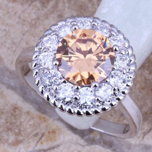 Pleasant Brown Morganite White CZ Silver Plated Ring Size 6 / 7 / 8 / 9 R0241