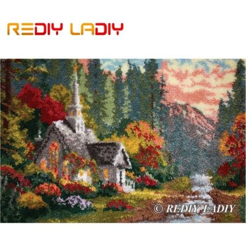 Latch Hook Kits Make Your Own Rug Autumn House Tapestry Crocheting Cushion Mat DIY Carpet Rug Pre-Printed Canvas Hobby & Crafts