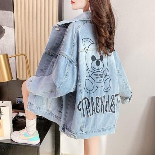 Fashion Letter Embroidery Denim Jacket Top Women New Loose Oversized Cowboy Coat Trend Korean Long Sleeve Spring Autumn Chaqueta