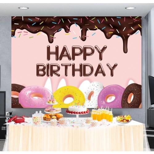 Laeacco Sweet Chocolate Donuts Dessert Birthday Backdrop Child Birthday Party Banner Poster Photography Background Photo Studio