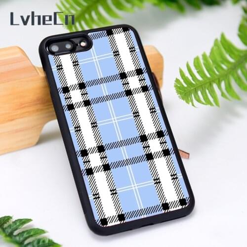 LvheCn Silicone Rubber Phone Case Cover for iPhone 6 6S 7 8 Plus X XS XR 11 12 Mini Pro Max Plaid blue