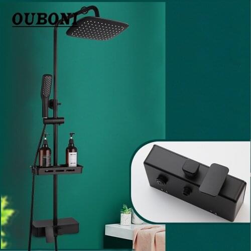 OUBONI Matte Black Bathroom Shower Faucet Set Wall Mounted Rainfall Hand Shower ABS Handle Shower Faucet Hot & Cold Mixer Tap