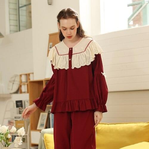 Cute New Japanese Sweet Girl Cotton Gauze Long-sleeved Home Service Suit Pajamas Without Chan Night Dress Women Sleepwear Pijama