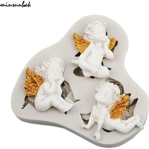 Minsunbak 3 Little Angel Shaped Silicone Molds Wedding Fondant Cake Chocolate DIY Baking Tools Sugarcraft