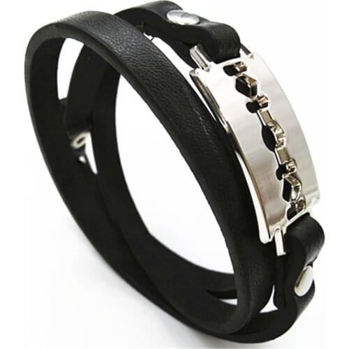 Blade Multilayer Wristband Black Handmade Chain Link Fashion Cuff Bangle Leather Men Bracelets Women male Jewelry