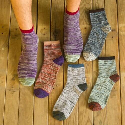 5 Pairs Men Socks Autumn Winter Cotton Casual Patchwork Ethnic Breathable Hombre Short Sock Business Male Crew Socks New Meias