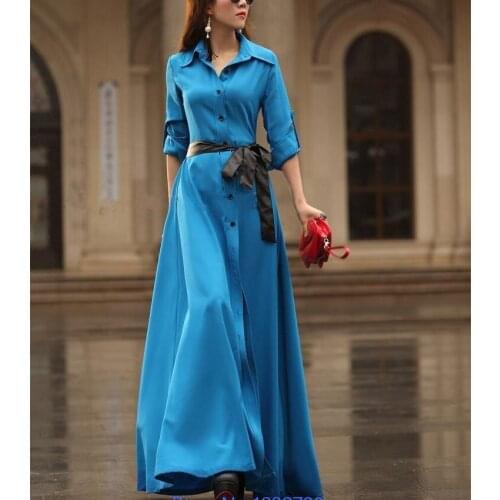 Vestido Longo Maxi Dress Vestidos Mujer Polyester Spandex Vintage A-line Solid 2018 Hot New Large Size Long Dress Female Slim