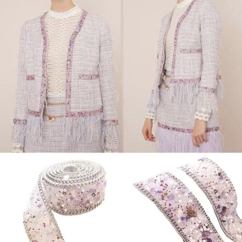 Purple Gem Lace Diamond Chain Sewn Drill Hotfix Paste Decoration Clothes Accessories beaded fringe trimmings for clothes bags