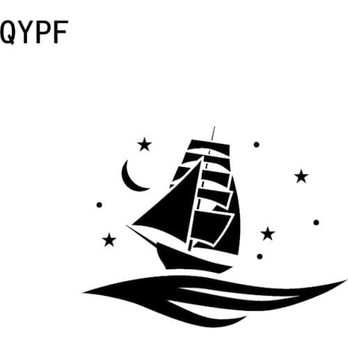 QYPF 14.4*10.9CM Fashion Ship Sailboat Ocean Sailing Vinyl Car Sticker Accessories Silhouette Motorcycle Decals C16-1060