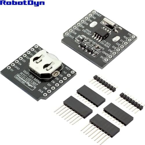 RTC DS1307 (Real Time Clock) + battery - Shield for WIFI D1 mini, with pin-headers set