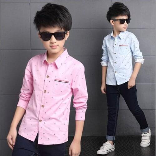 100-160cm Spring Autumn Polka Dot Boys Shirts Cotton Casual Blouses for Children clothes gift