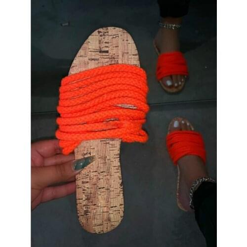 Women Rope Slippers 2020 New Summer Shoes Outside Dress Open Toe Orange Wood Grain Women Sandal Sexy Woman Shoes Beach Flip Flop