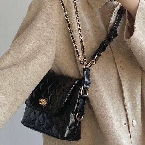 Trending Chain PU Leather Crossbody Bags For Women 2021 Winter Simple Branded Shoulder Handbags Female Designer Hand Bag
