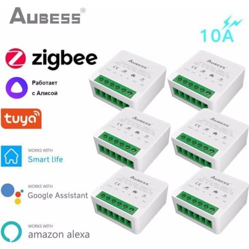 Aubess ZigBee Tuya Smart Light Mini Switch Smart Home Automation DIY Module Breaker Support 2 Way Control Work With Alexa Google