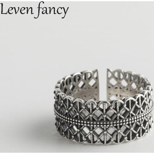 Vintage Retro Big Silver Ring Waved Hollow Crossover Lines Women Thai 925 Sterling Silver Rings