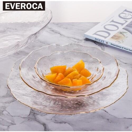 Japanese Creative Phnom Penh Glass Plate Household Transparent Dessert Plate Freezing Point Hammered Snacks Plate Salad Dishes