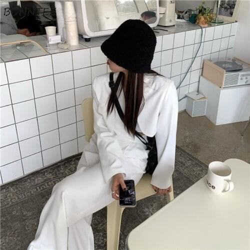 Women Sets Street Design Autumn Preppy Notched Full Sleeve Simple Long Trousers 2 Pcs Casual Fashion Korean Style Cool Femme Ins