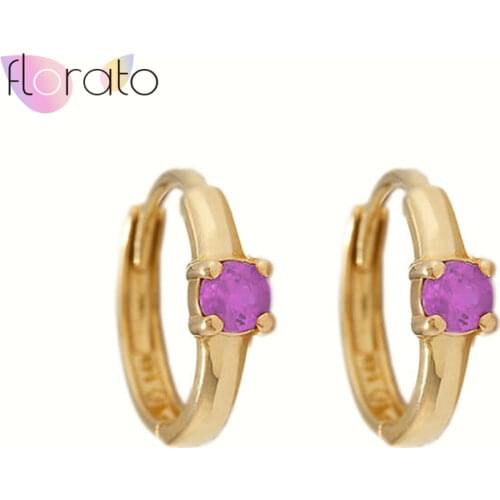 925 Sterling Silver Ear Needle White/Green/Blue/Red/Purple Mini Round Zircon Hoop Earrings for Women Circle Earrings Jewelry