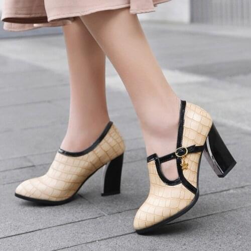 Plus Size 9 10 - ladies high heels women shoes woman pumps Cover leg thick with round head metal decoration