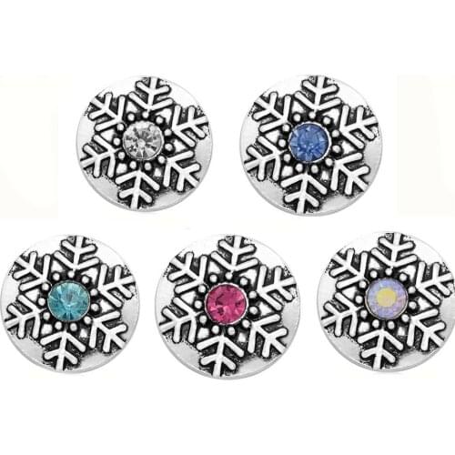 10pcs/lot New Christmas Snap Button Jewelry Crystal Snowflake 18MM Snap Buttons for Snap Bracelet for Women Christmas Gift