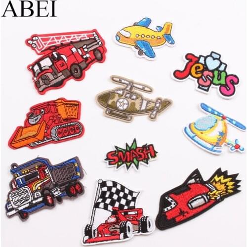 10pcs Cartoon Airplane Truck Engineering vehicle Patches Iron On Kids Clothes Stickers DIY Garments Accessories Badge Appliques