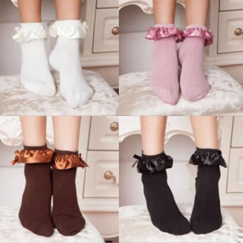 2019 children girl socks big pure pigment color princess socks girl satin lace cotton wedding dacking party socks kids infant