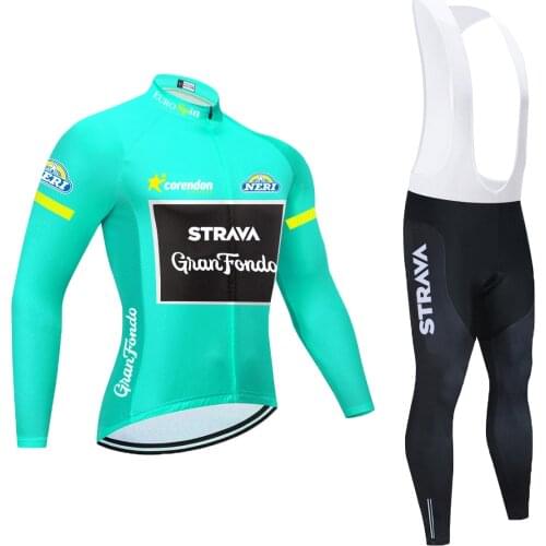 2021 STRAVA TEAM Men Long Sleeve Autumn Outdoor Sportswear Cycling Jersey Bike MTB Bicycle Cycling Clothing Suit 20D GEL PAD